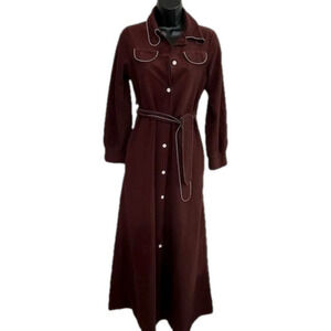 Vintage 70s Vasarette Brown & Blue Fleece Bathrobe Dressing Gown GUC